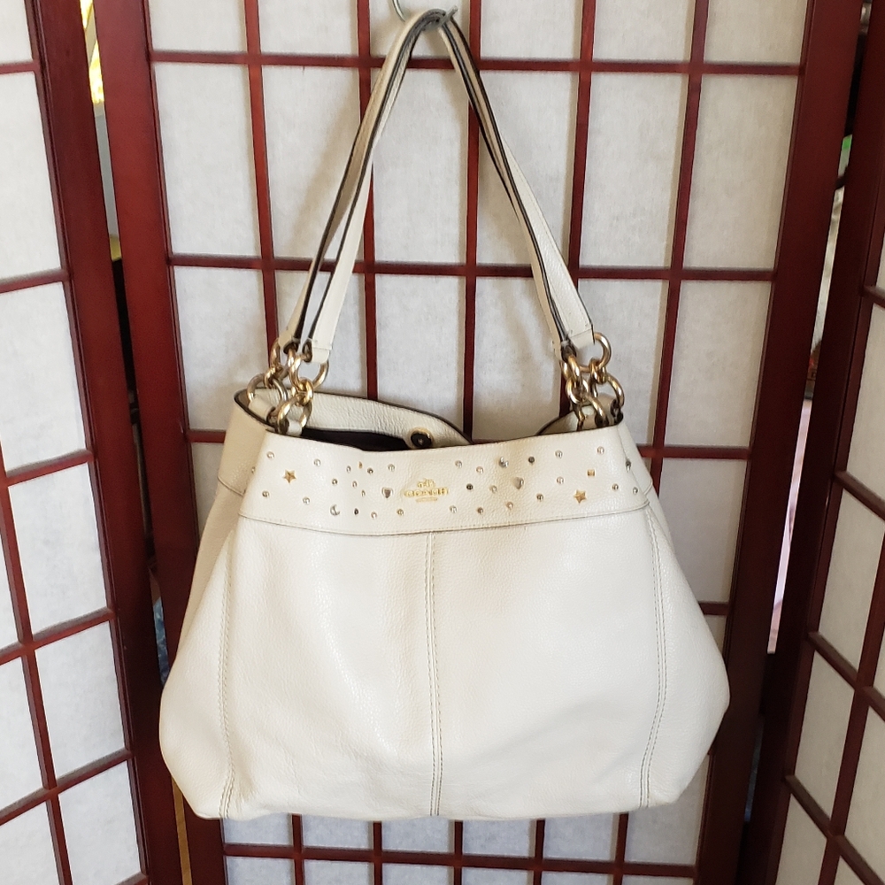 Vintage White Coach Leather Shoulder Bag